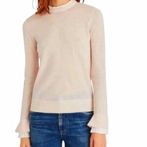 Club Monaco Ashta Blush Pale Peach 100% Wool Lightweight Ruffle Trim Sweater XS